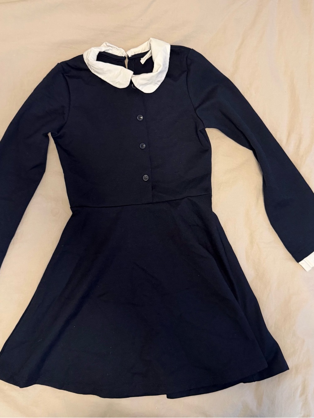 Girls' Navy Dress with White Peter Pan Collar - Elegant School & Occasion Dress